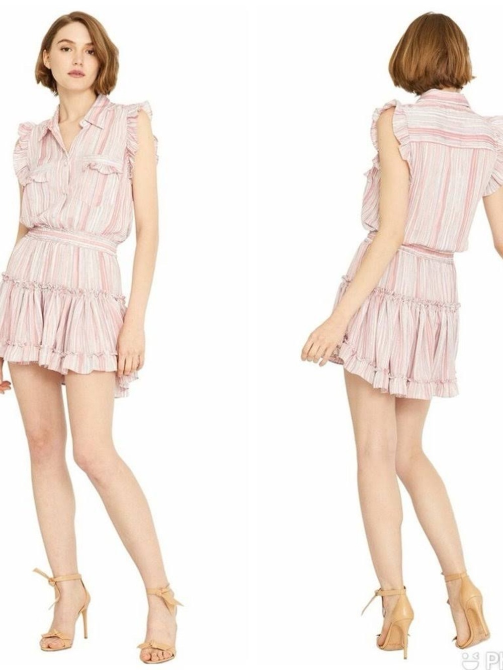 Misa Los Angeles Carlota Dress Abstract Stripe Pink Tiered Carlota Sleeveless M